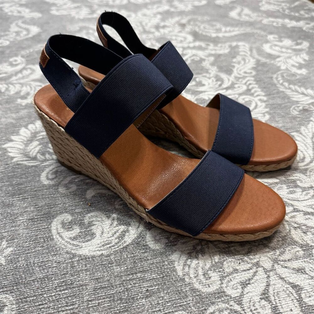 Tommy Bahama Women's Blue Wedge Espadrille Sandals Slip-On Casual